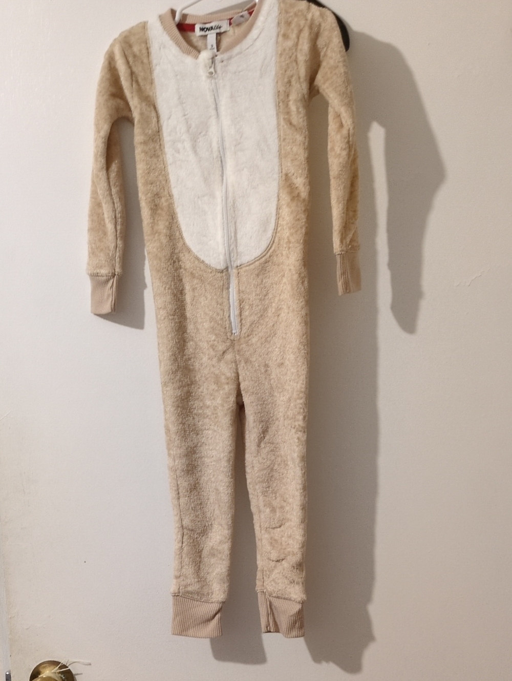 Nova Kids Beige and White Fleece One-Piece Jumpsuit 3